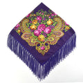 Women's Retro Floral Print Fringed Square Scarf 90x90cm