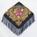 Women's Retro Floral Print Fringed Square Scarf 90x90cm
