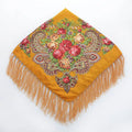 Women's Retro Floral Print Fringed Square Scarf 90x90cm