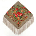 Women's Retro Floral Print Fringed Square Scarf 90x90cm