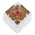 Women's Retro Floral Print Fringed Square Scarf 90x90cm