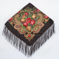 Women's Retro Floral Print Fringed Square Scarf 90x90cm