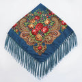 Women's Retro Floral Print Fringed Square Scarf 90x90cm