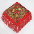 Women's Retro Floral Print Fringed Square Scarf 90x90cm
