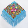 Women's Retro Floral Print Fringed Square Scarf 90x90cm