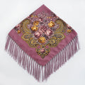Women's Retro Floral Print Fringed Square Scarf 90x90cm