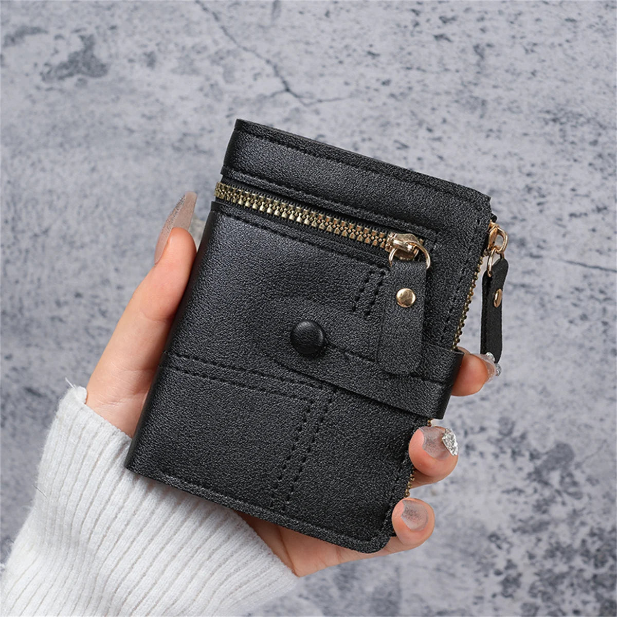 Women's Solid Color Button Short Card Coin Purse Wallet