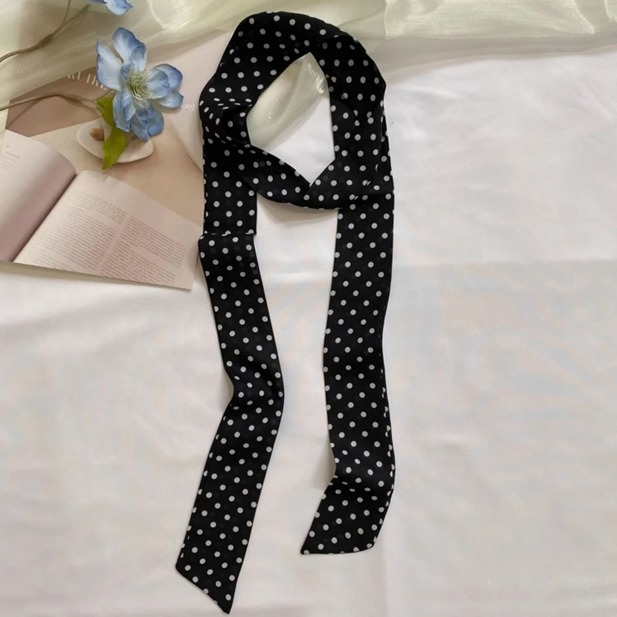 Women's Polka Dot Long Ribbon Scarf 150x4cm