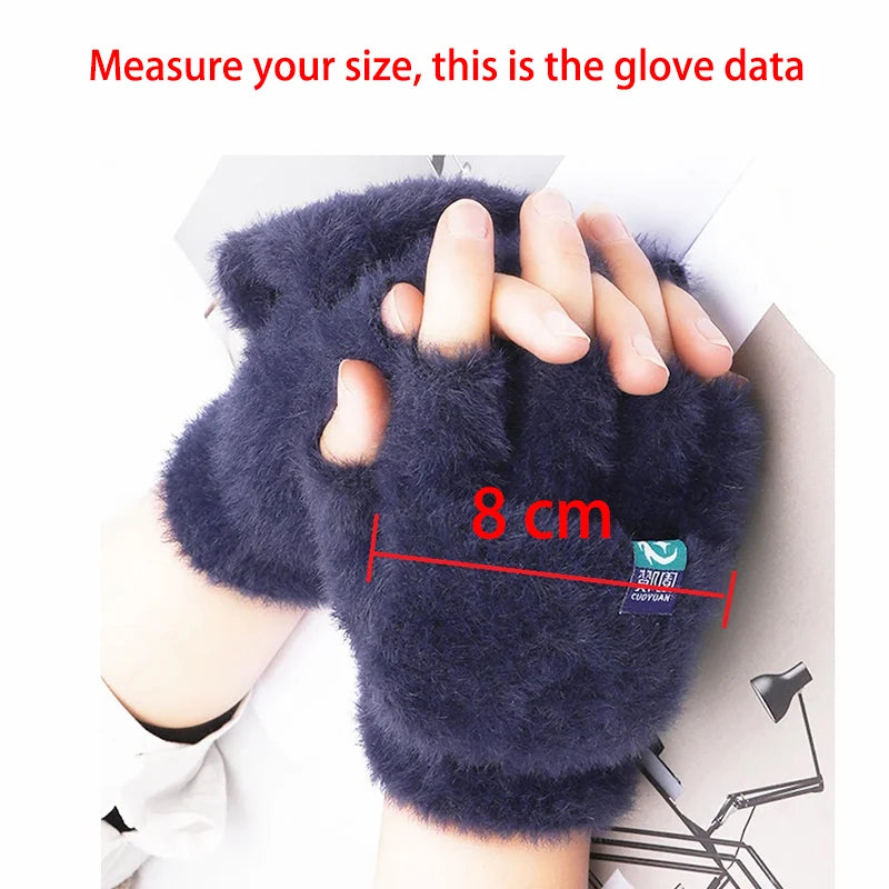 Women's Fashion Plush Warm Knit Flip Fingerless Gloves