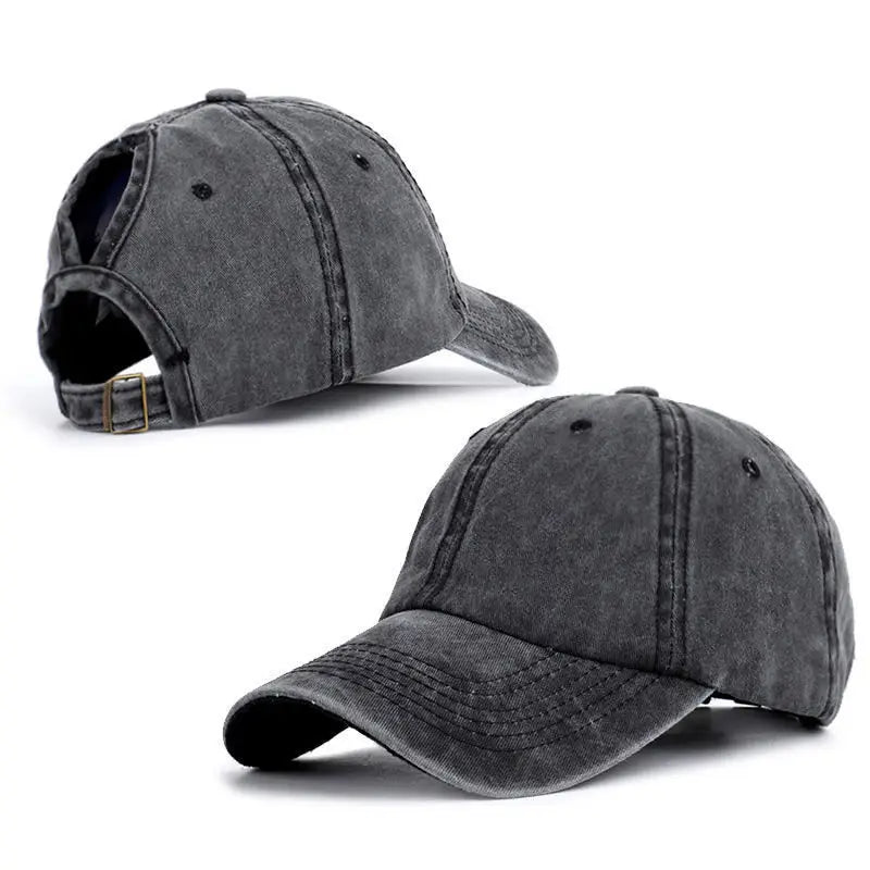 Women's Retro Washed Backless Ponytail Baseball Cap