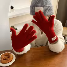 Women's Fashion Plush Warm Knit Velvet Winter Gloves