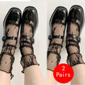 Women's Transparent Floral Lace Fishnet Thin Mid Socks