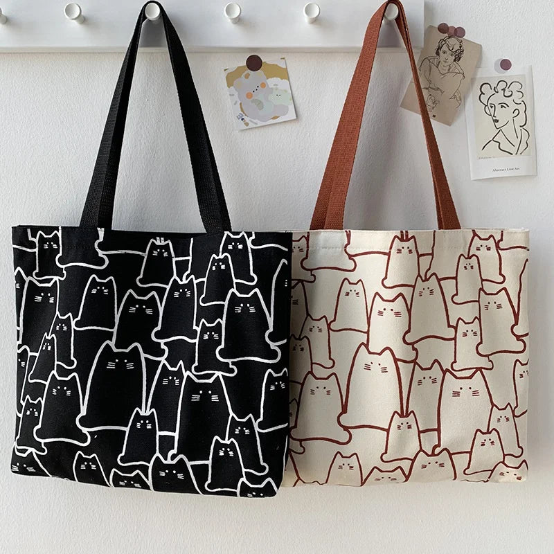 Women's Cute Cat Canvas Shoulder Tote Bag