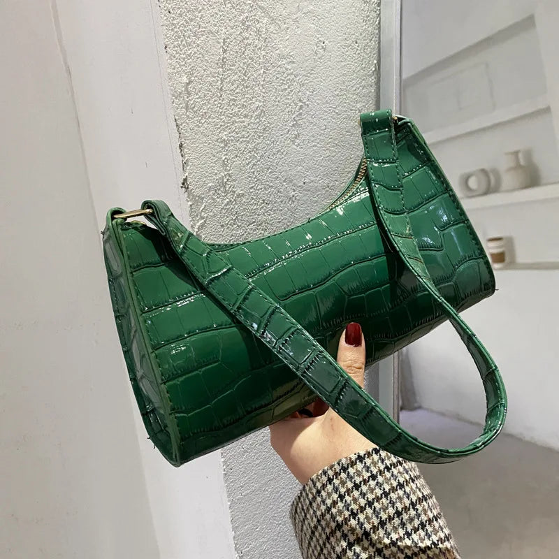 Women's Fashion Alligator Pattern PU Leather Shoulder Bag