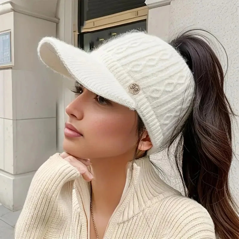 Women's Fashion Warm Knit Ponytail Beanie Cap