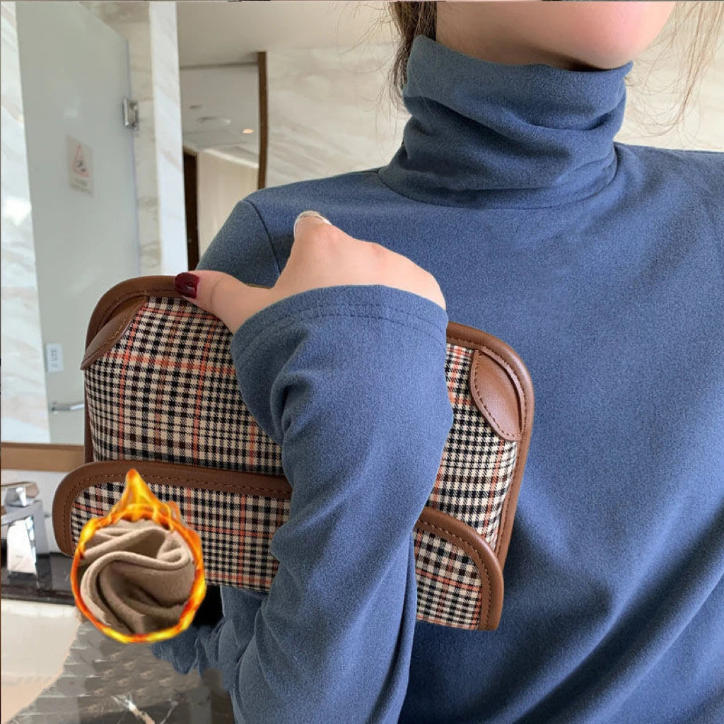 Women's Solid Slim Fit High Neck Long Sleeve Thermal Top