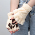 Women's Cartoon Cat Claw Plush Fingerless Winter Mittens