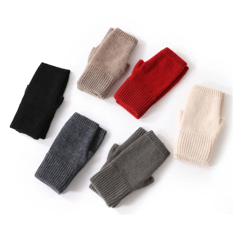 Unisex Knitted Wool Half Finger Winter Gloves