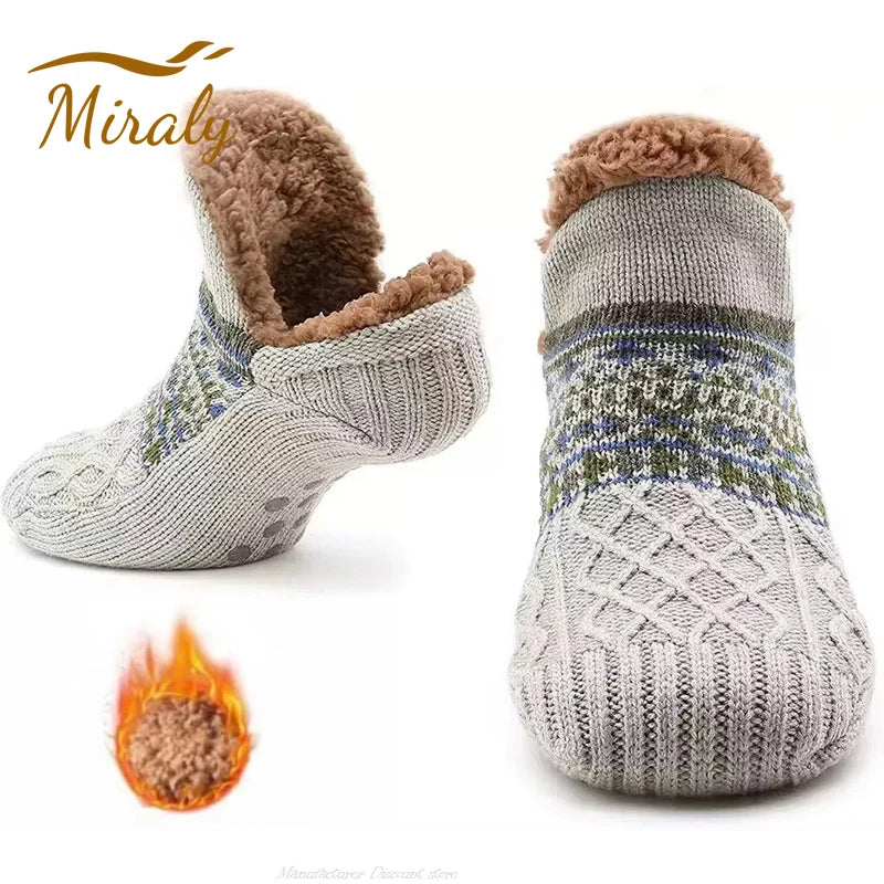 Unisex Winter Warm Fleece Non-Slip Slipper Socks