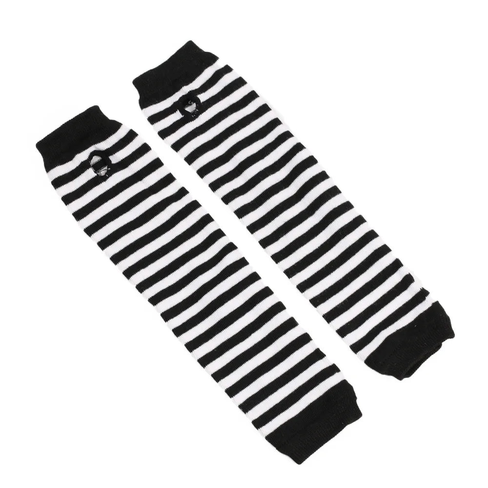 Unisex Striped Knitted Fingerless Long Winter Gloves