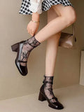 Women's Transparent Floral Lace Fishnet Thin Mid Socks
