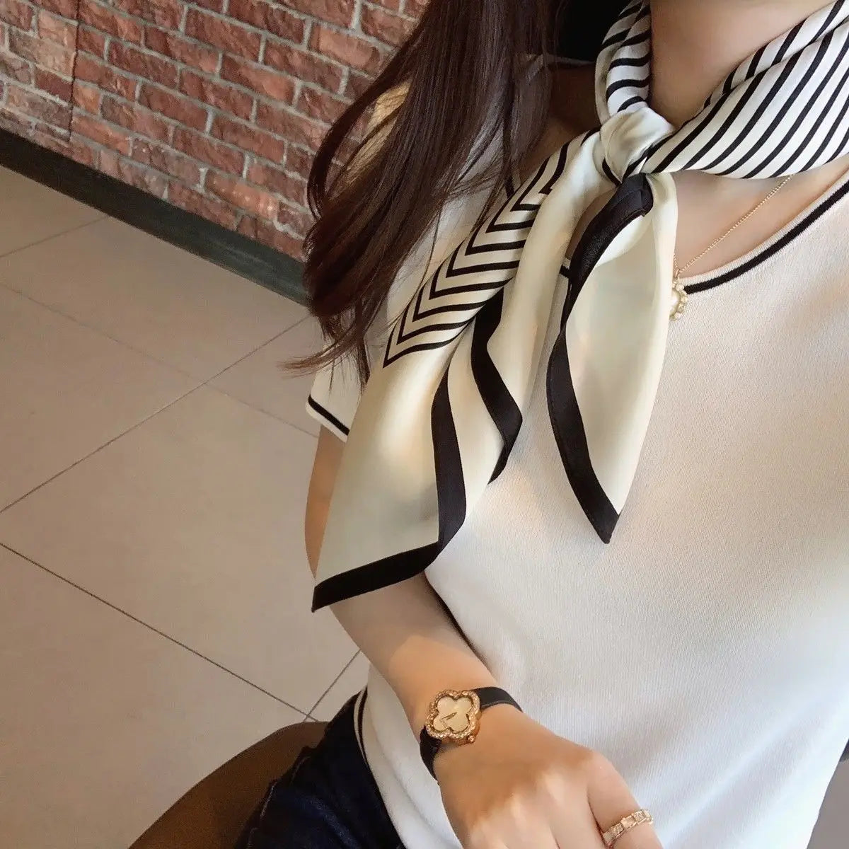 Women's Fashion Striped Small Square Scarf Headscarf