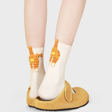 Women's Cartoon Cat Breathable Cotton Mid Socks