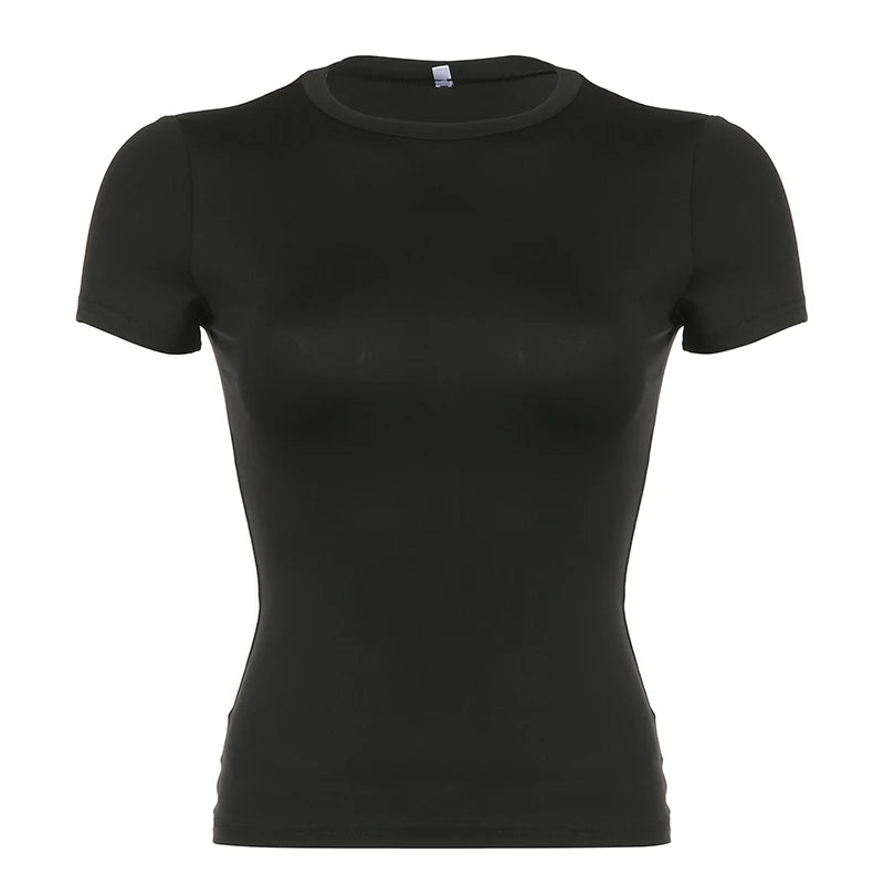 Women's Fashion Basic Solid Crewneck Short Sleeve Crop Top