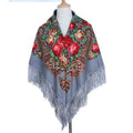 Women's Retro Floral Print Fringed Square Scarf 90x90cm