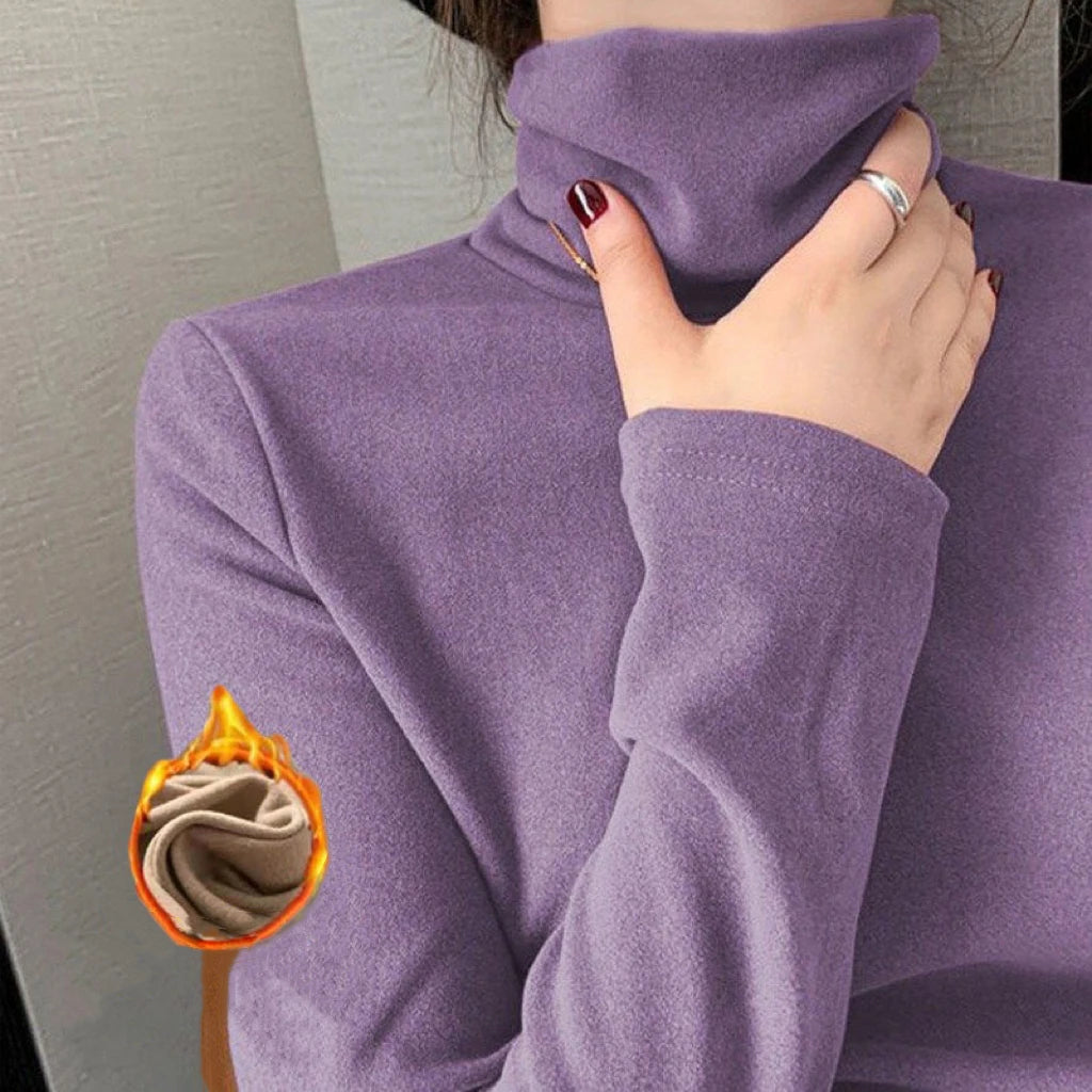 Women's Solid Slim Fit High Neck Long Sleeve Thermal Top
