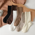 Women's Solid Casual Mid-Calf Cotton Socks 5 Pairs