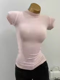 Women's Fashion Slim Fit Mock Neck Short Sleeve T-Shirt
