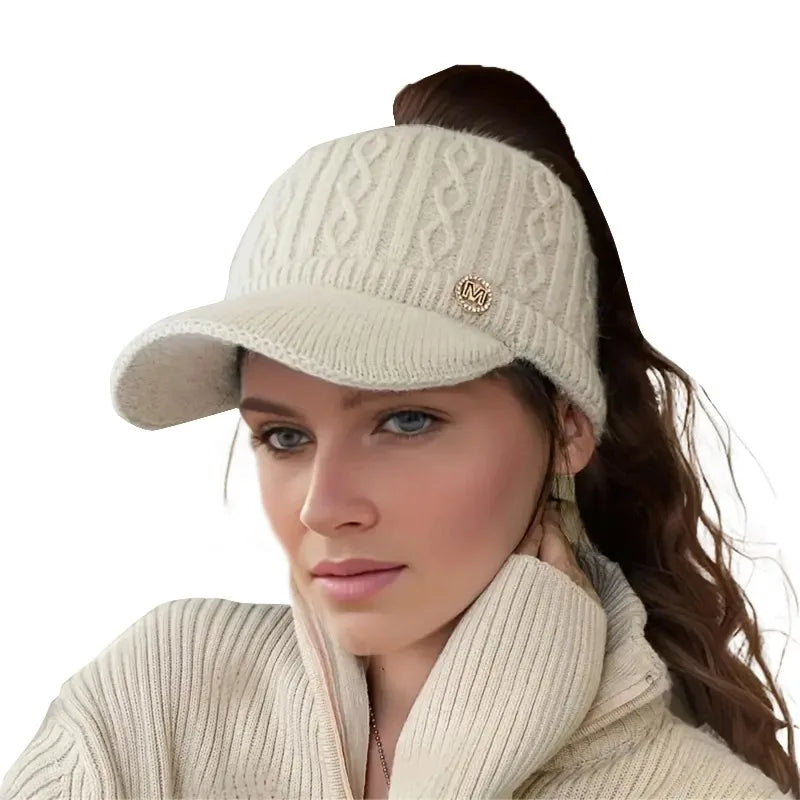 Women's Fashion Warm Knit Ponytail Beanie Cap