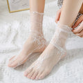 Women's Transparent Floral Lace Fishnet Thin Mid Socks