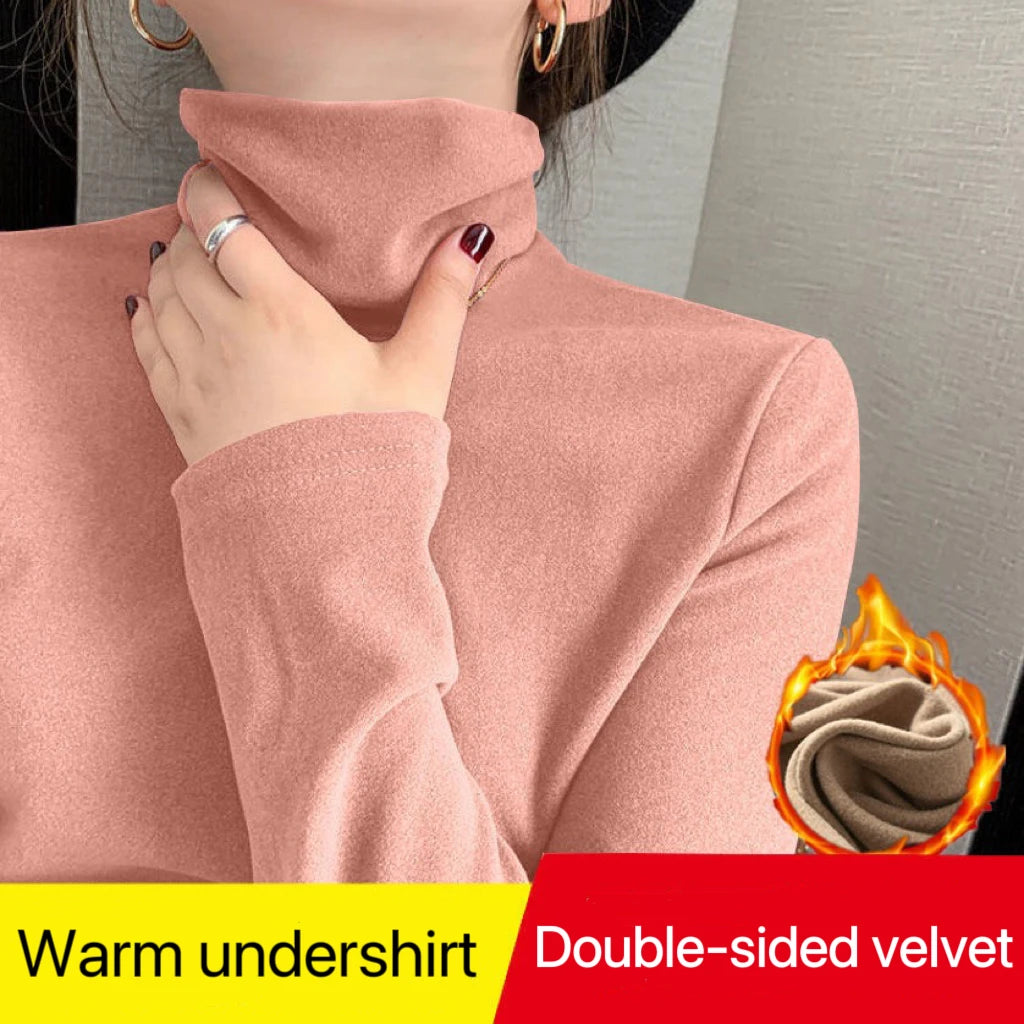 Women's Solid Slim Fit High Neck Long Sleeve Thermal Top