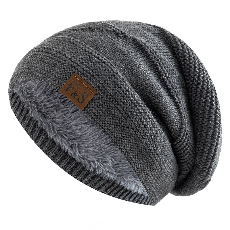 Unisex Thick Fur Lined Knitted Winter Beanie Cap F&S