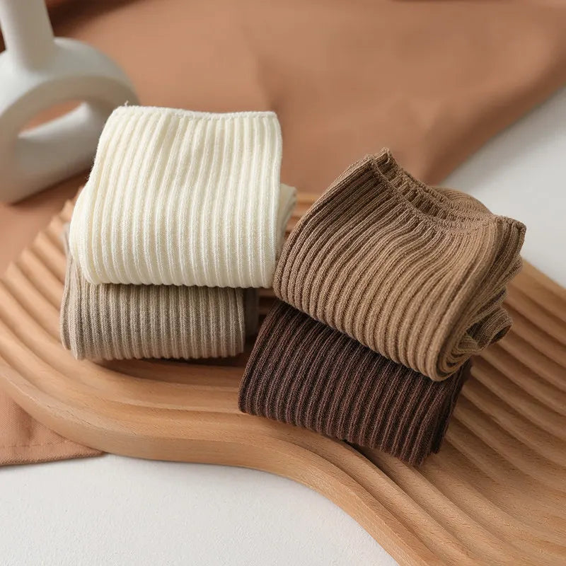 Women's Solid Casual Mid-Calf Cotton Socks 5 Pairs