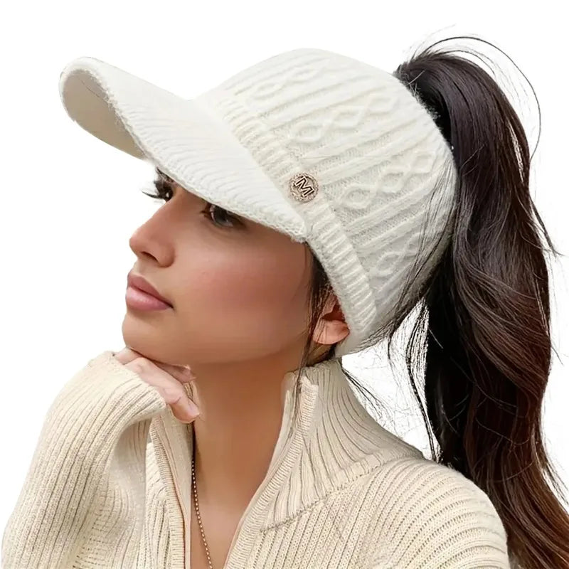 Women's Fashion Warm Knit Ponytail Beanie Cap