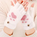 Women's Fashion Cat Paw Plush Fingerless Winter Gloves