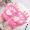 Women's Cartoon Cat Claw Plush Fingerless Winter Mittens