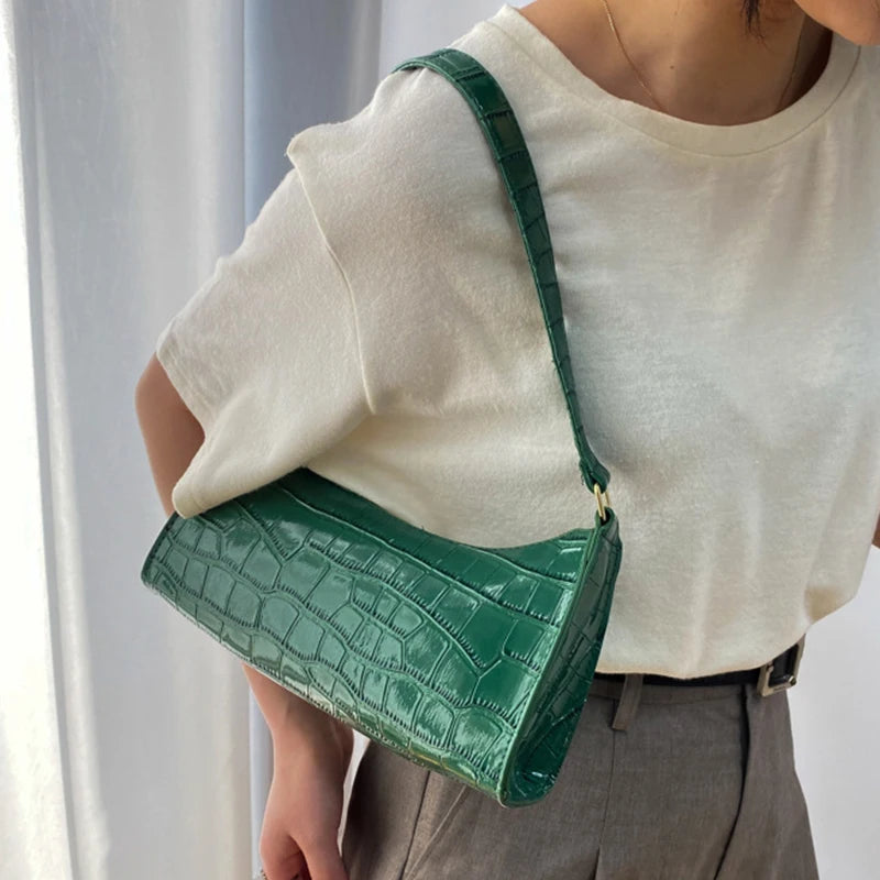 Women's Fashion Alligator Pattern PU Leather Shoulder Bag