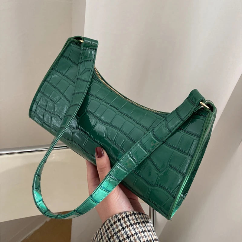 Women's Fashion Alligator Pattern PU Leather Shoulder Bag
