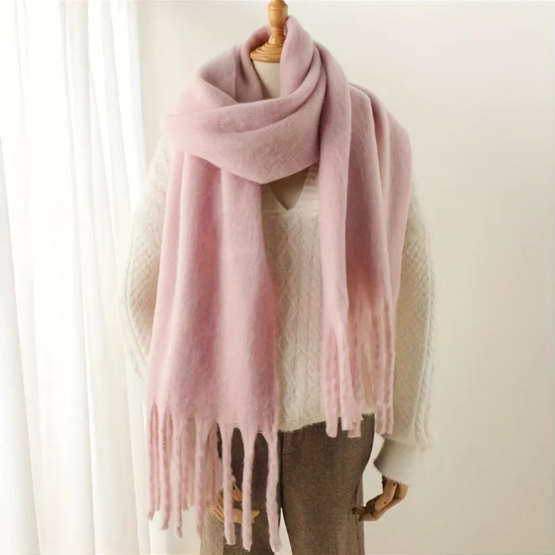 Unisex Winter Warm Knit Solid Color Long Scarf Shawl