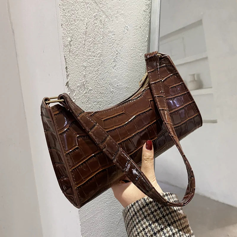 Women's Fashion Alligator Pattern PU Leather Shoulder Bag