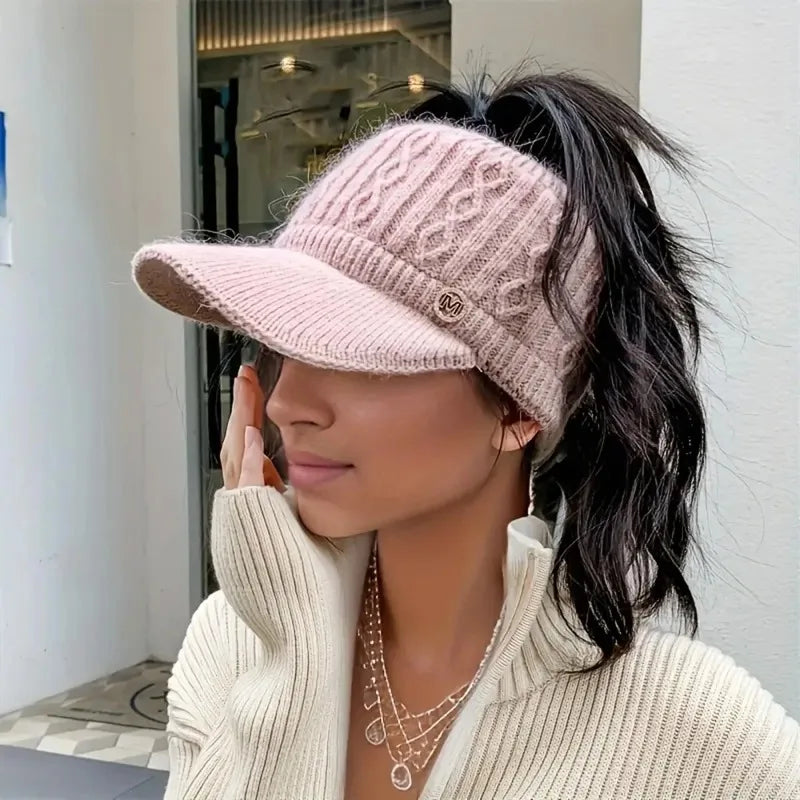 Women's Fashion Warm Knit Ponytail Beanie Cap