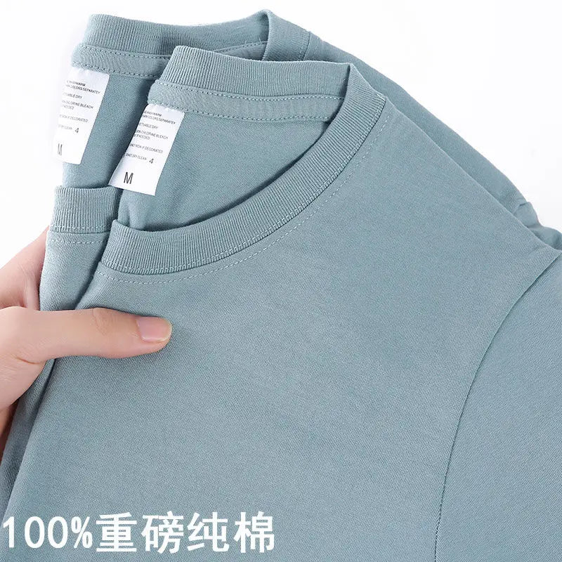 Unisex Solid 100% Cotton Loose Fit Short Sleeve T-Shirt