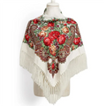 Women's Retro Floral Print Fringed Square Scarf 90x90cm