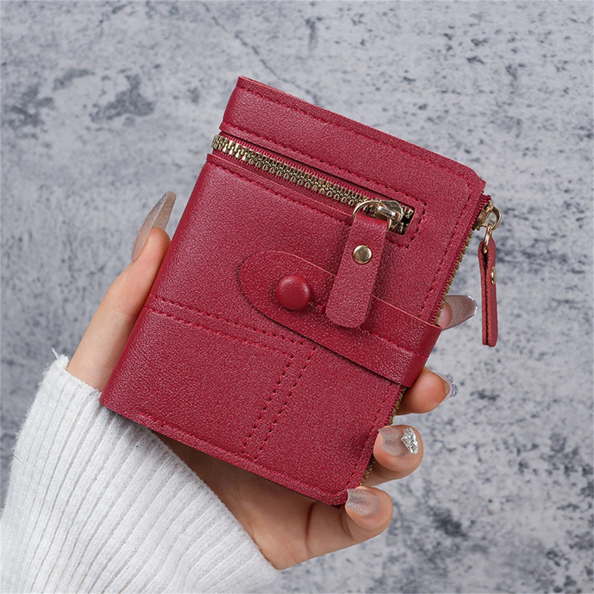 Women's Solid Color Button Short Card Coin Purse Wallet