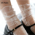Women's Transparent Floral Lace Fishnet Thin Mid Socks