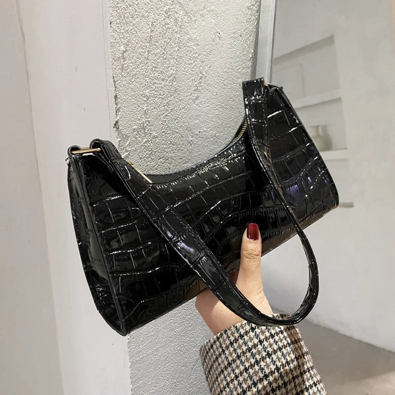 Women's Fashion Alligator Pattern PU Leather Shoulder Bag